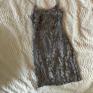 Gorgeous sequin dress, backless with zipper, adjustable straps, mini, size small